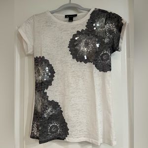 White Sequined Embellished Tshirt